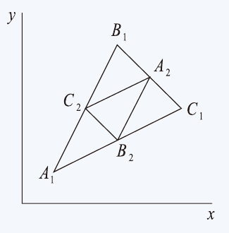 각 변의 중점을 연결하여 얻은 삼각형 A₂B₂C₂