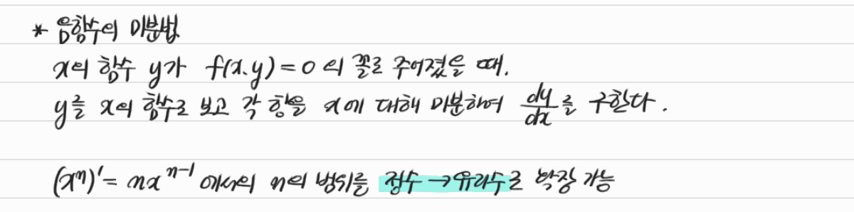 음함수의 미분과 유리수 지수로의 확장 — 수업 필기