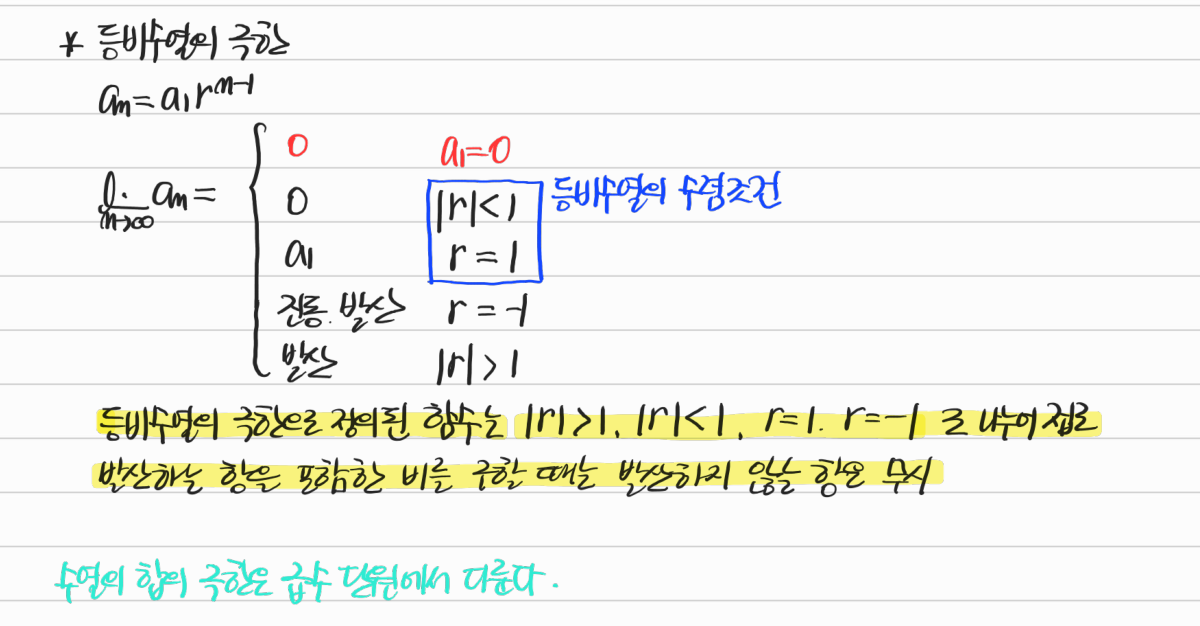 등비수열의 극한과 공비에 따른 분류 — 수업 필기