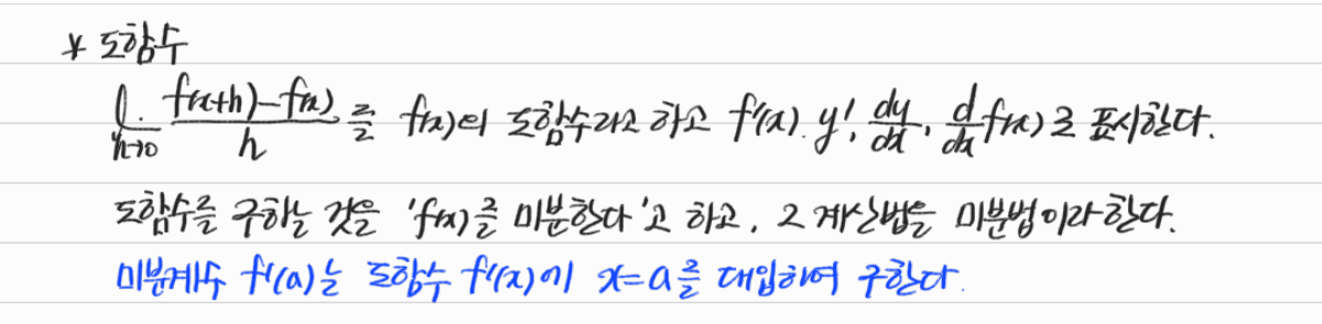 도함수와 미분법의 뜻 — 수업 필기
