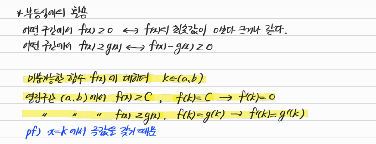 함수의 최솟값을 이용한 부등식과 접하는 조건 — 수업 필기