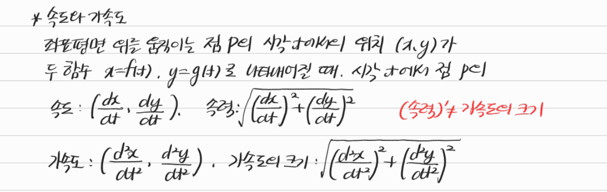 평면 위의 운동과 속도·속력·가속도 — 수업 필기