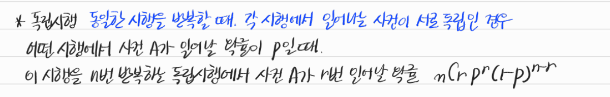 독립시행의 확률 — 수업 필기
