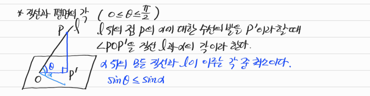 직선과 평면이 이루는 각 — 수업 필기