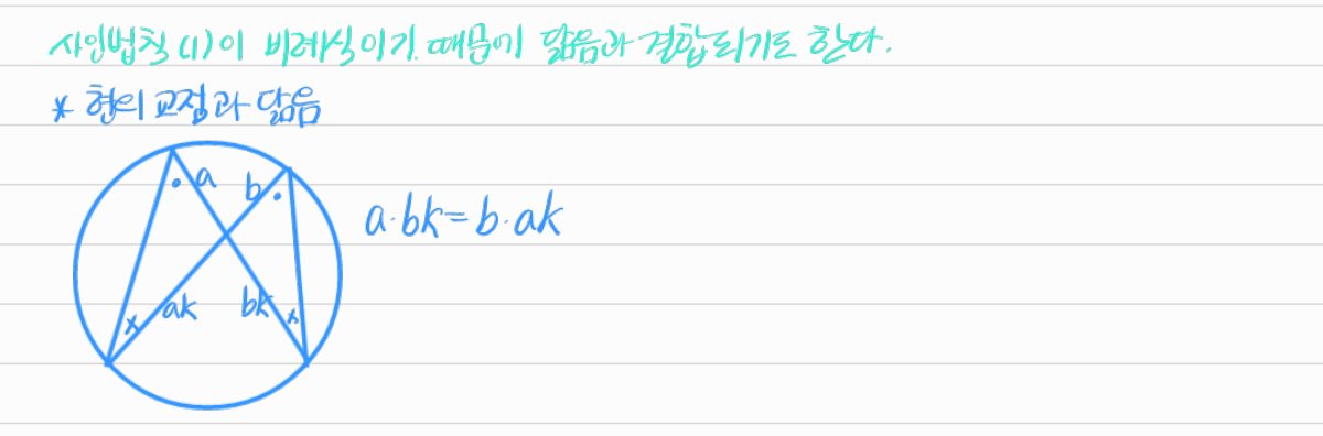 현의 교점과 닮음을 이용한 비례 — 수업 필기