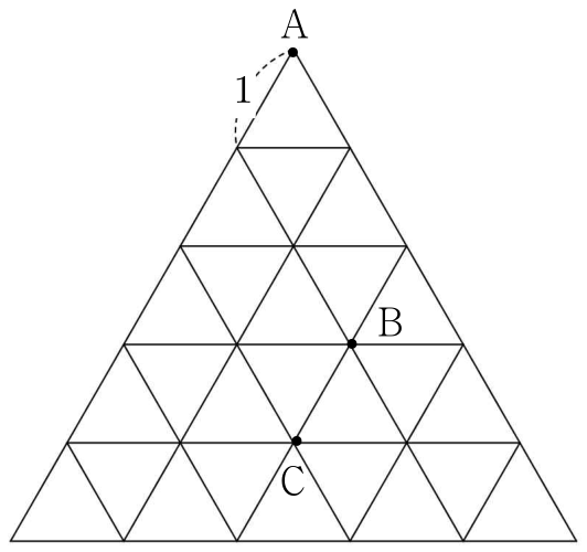 정삼각형 도로망의 세 지점 A B C