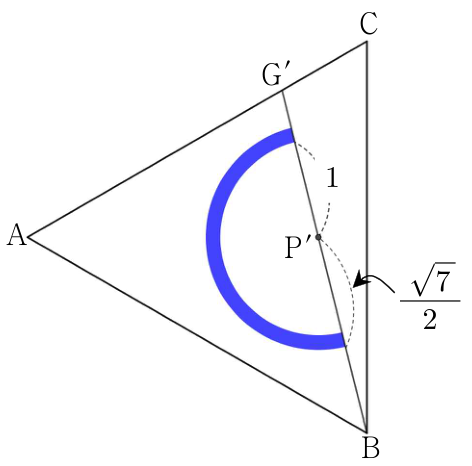 두 동심원 사이 영역의 절반인 정사영
