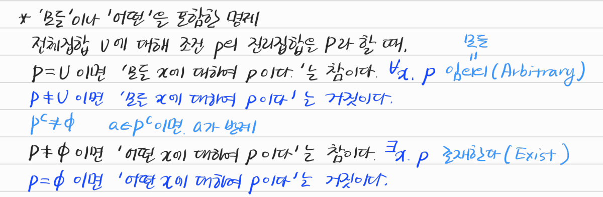 모든 또는 어떤을 포함한 명제와 진리집합 — 수업 필기
